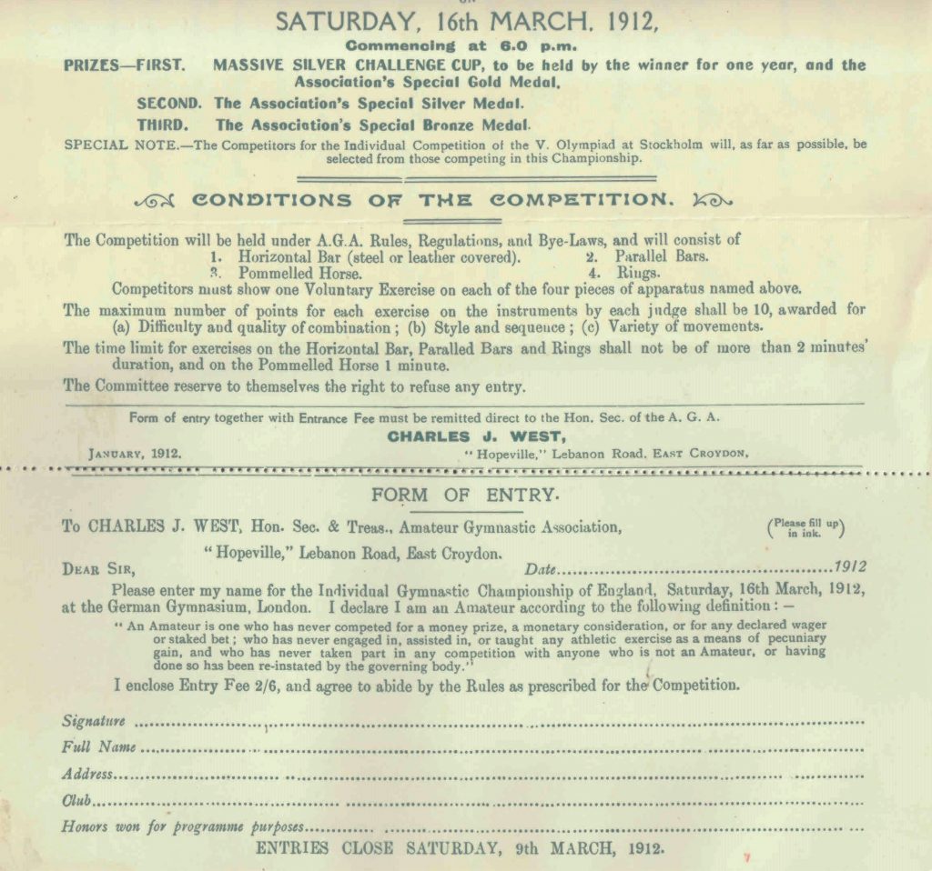 1912 Conditions and entry form English Champs